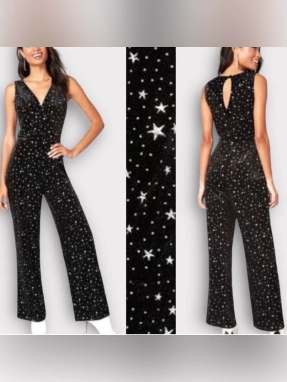 ModCloth V-Neck Star Print Velvet Jumpsuit